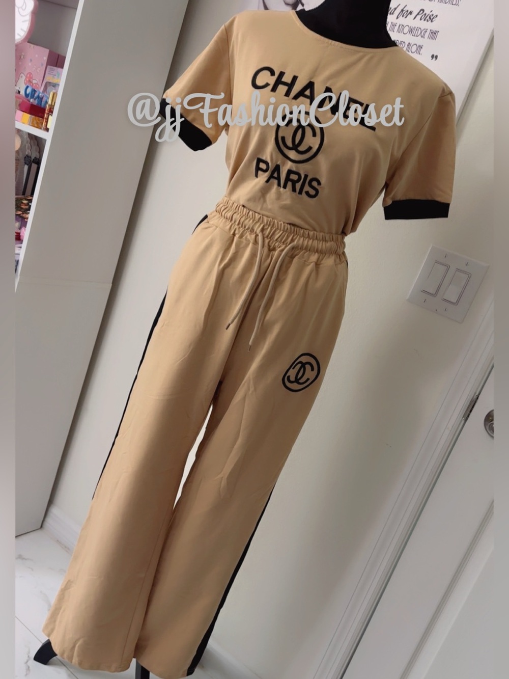 NWOT Fashion Track Pants & T-Shirt Set - Paris Style